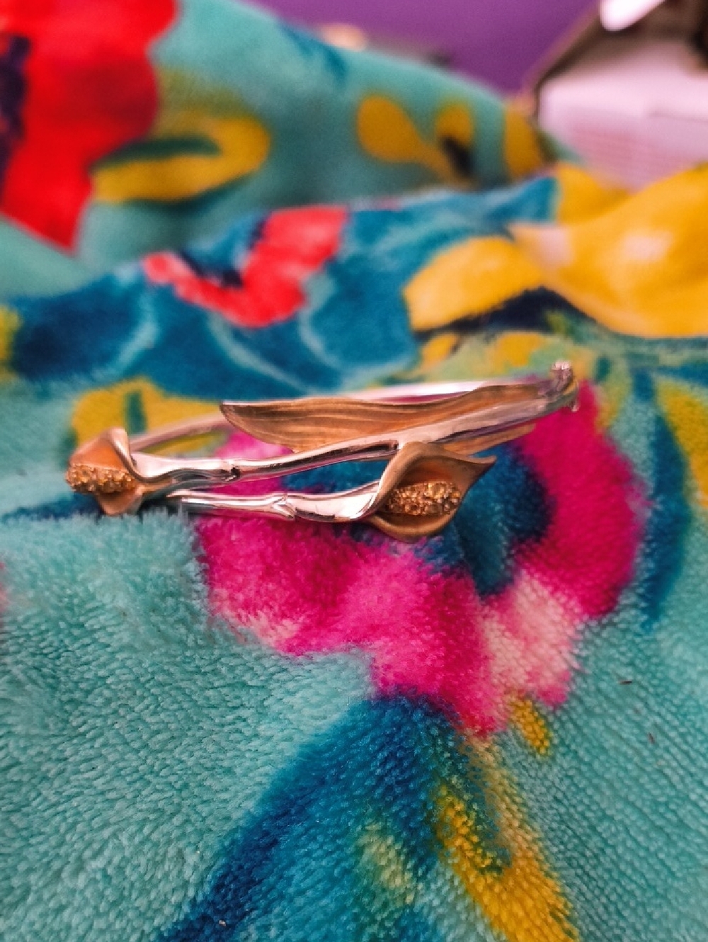 BEAUTIFUL Vintage Ross Simons Calla Lily w/Citrine Topaz Sterling Silver Bangle